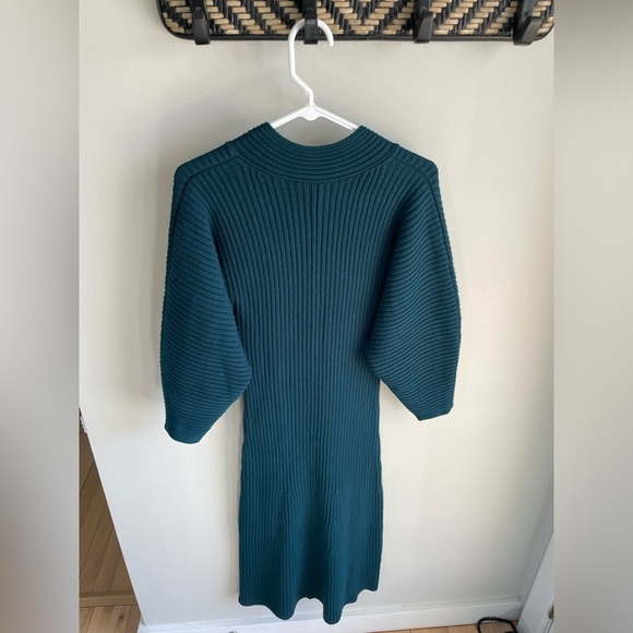 Mara Hoffman Samira Wrap Effect Ribbed Sweater Midi Dress - Teal Blue - Size XS - Picture 10 of 13